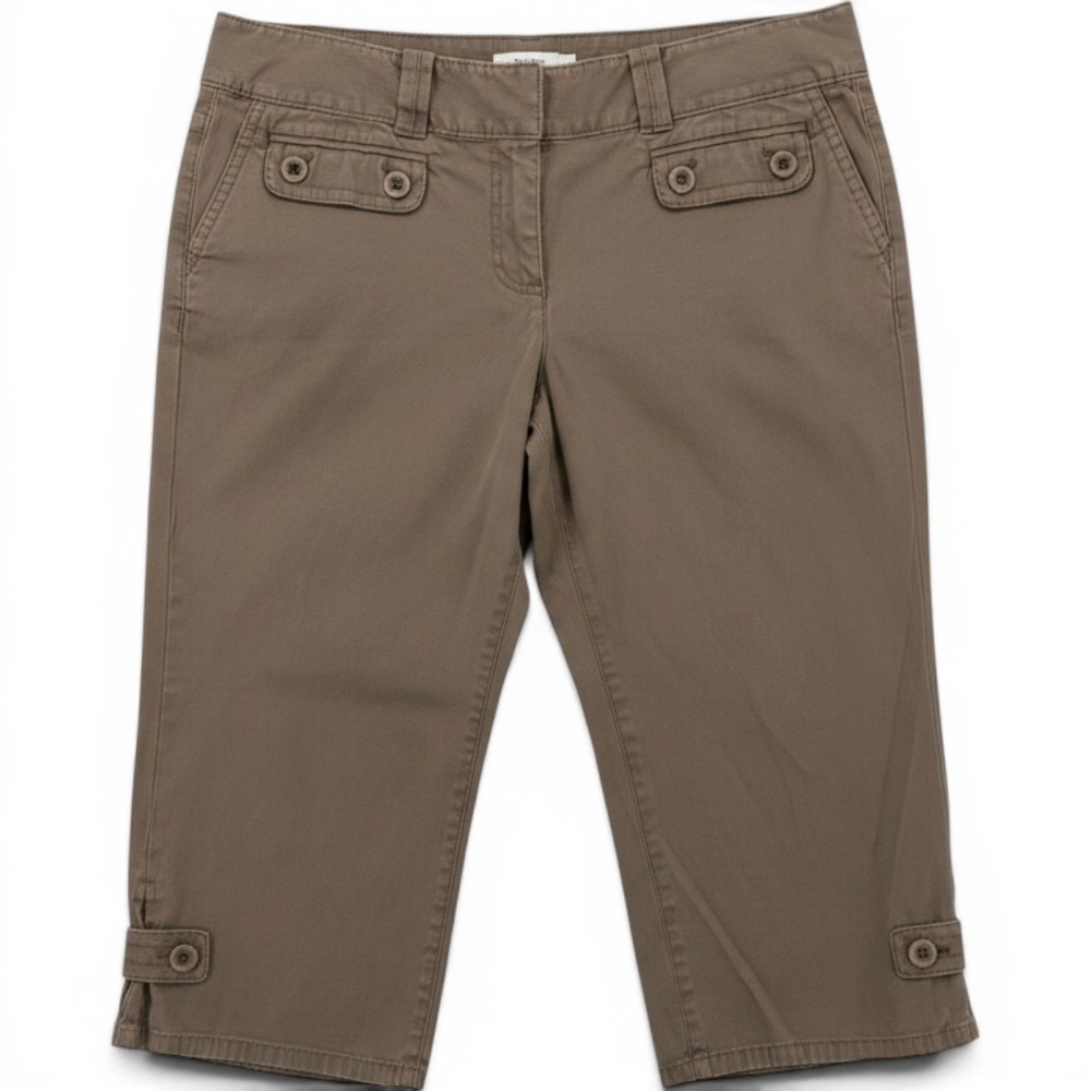 Ann Taylor Womens Khaki Brown Chino Culottes Pants Button Flap Pockets Size 10